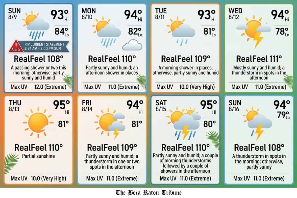 Prolonged Heatwave and High Humidity to Grip Boca Raton Through Aug. 16