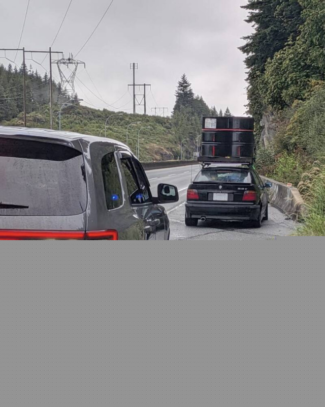 West Van police bust BMW driver with 'industrial size' oil drums strapped to roof (Metro Vancouver)