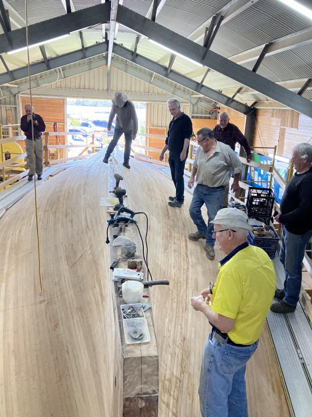 Final plank laid on the Independence schooner at American River