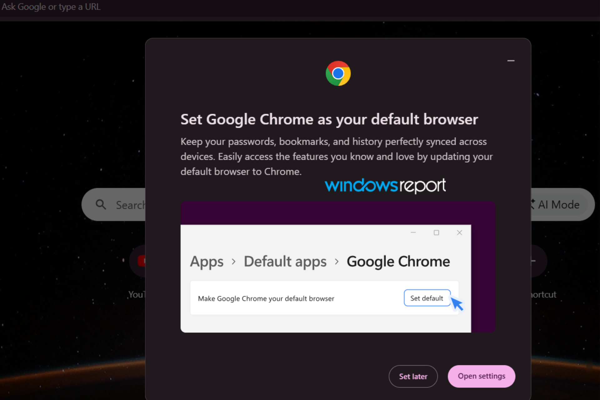 Chrome is testing a huge startup prompt asking users to make it the default browser