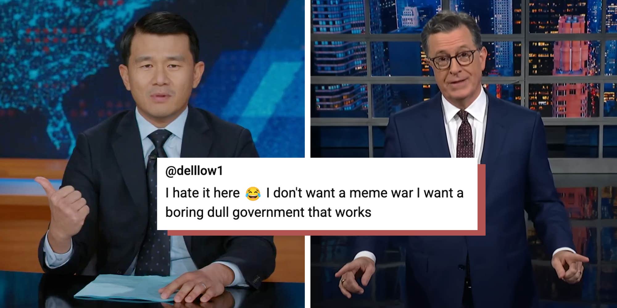 Both Ronny Chieng and Stephen Colbert took aim at the “meme war” happening in American politics right now