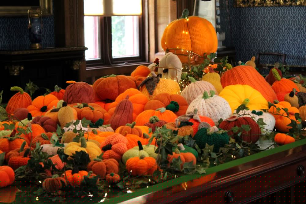 Bumper crop of knitted pumpkins on display at Charlecote Park