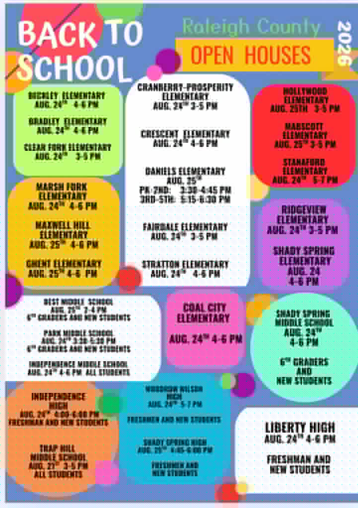 Raleigh County Schools hosting open houses throughout the county beginning August 24