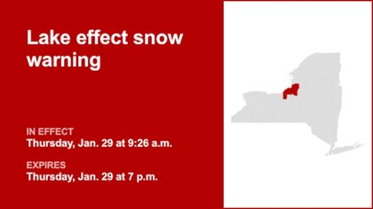 NY weather: Lake effect snow warning in place for Cayuga and Oswego counties until Thursday evening