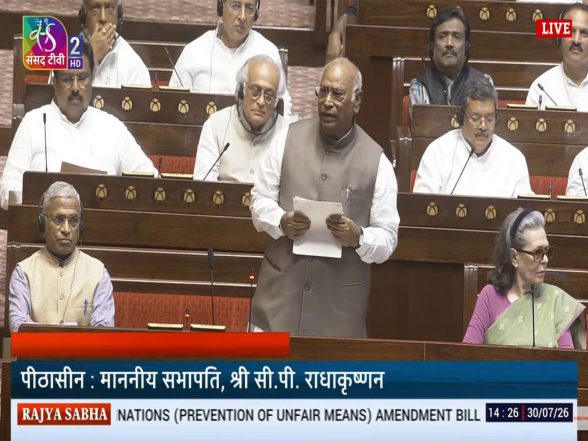 India News | Kharge Demands Employment Strategy, Fixed Annual Exam Calendar in Rajya Sabha; Slams Centre over Paper Leaks