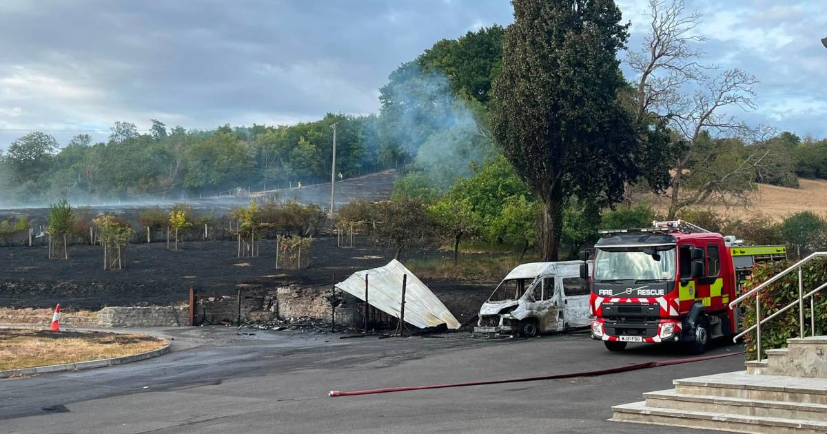 Video and photos show moment major fire rips through Somerset grassland