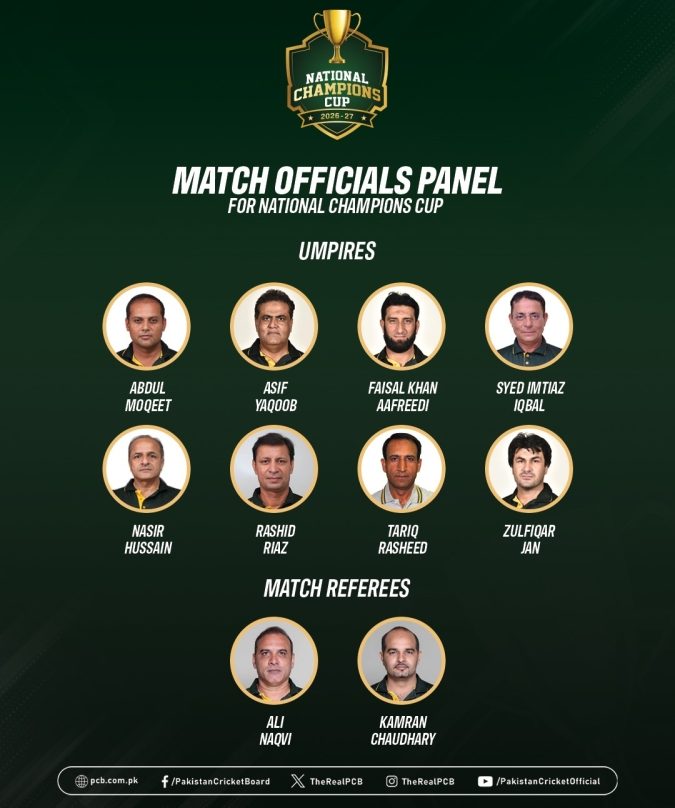 PCB announces match officials for National Champions Cup 2026