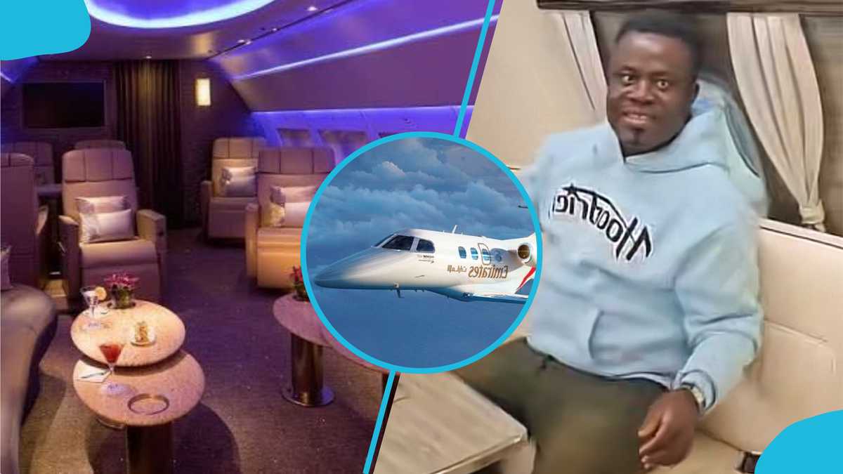 Ghanaian herbal doctor Dr Time Daso seen aboard luxurious Emirates private jet