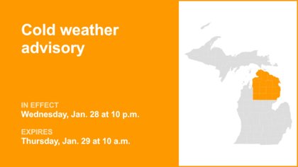 Cold weather advisory in place for Northern Michigan until Thursday morning – dangerously cold wind chills