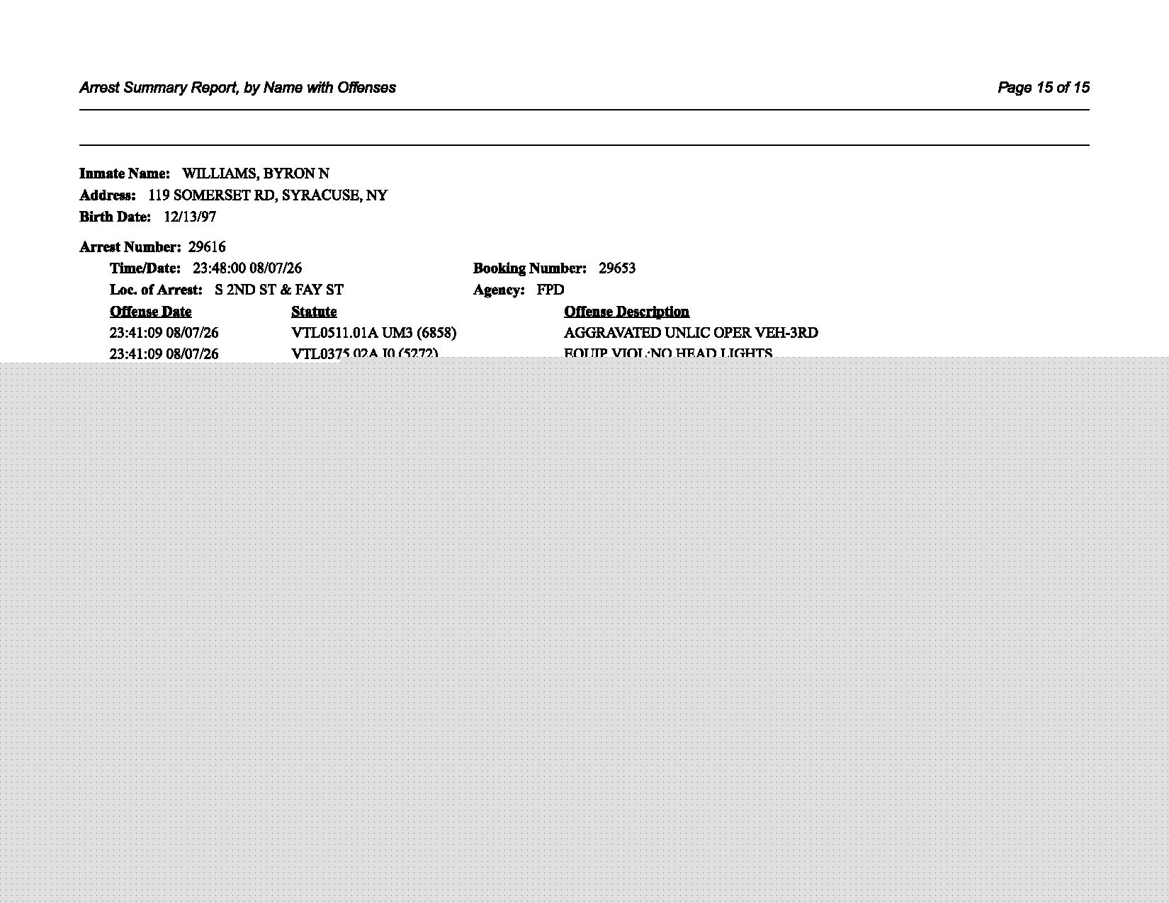 Fulton Police Department  Arrest Summary Report Arrests 08-03-26 Through 08-10-26