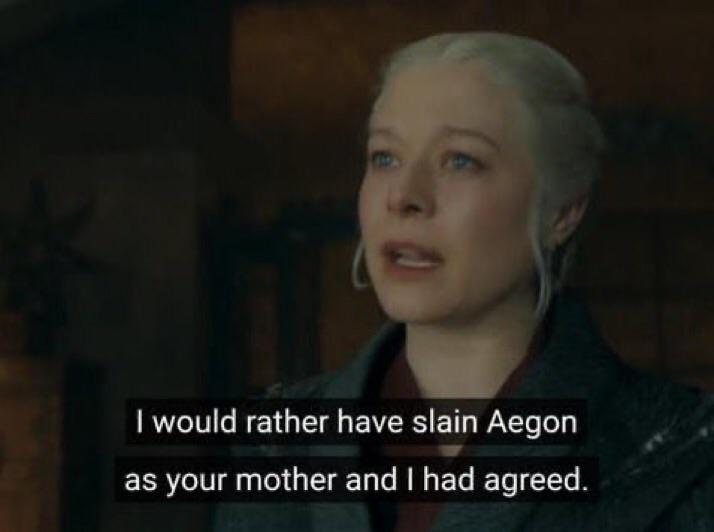 /r/freefolk - it's like Alicent forgot that Aegon would not have usurped Rhaenyra if he wasn't dragged kicking and screaming to his coronation. He never wanted this, but Alicent now has this idea that Aegon should pay for her mistake in mishearing Viserys. What a stupi
