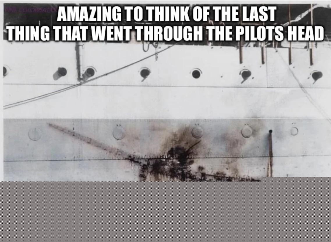 History Memes - Shadow of Japanese kamikaze plane on the side of HMS Sussex, July 1945 | History Memes