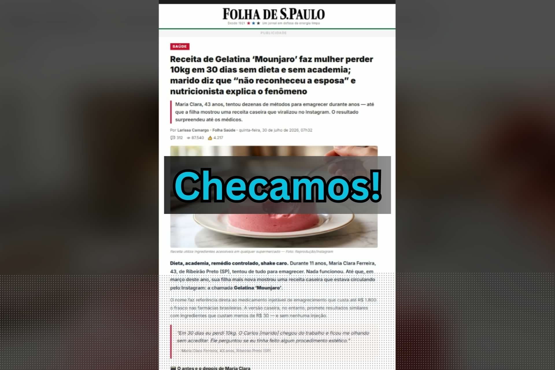 Anúncios falsos prometem emagrecimento com “gelatina Mounjaro” e usam nomes como Drauzio Varella, Ana Maria Braga e Folha