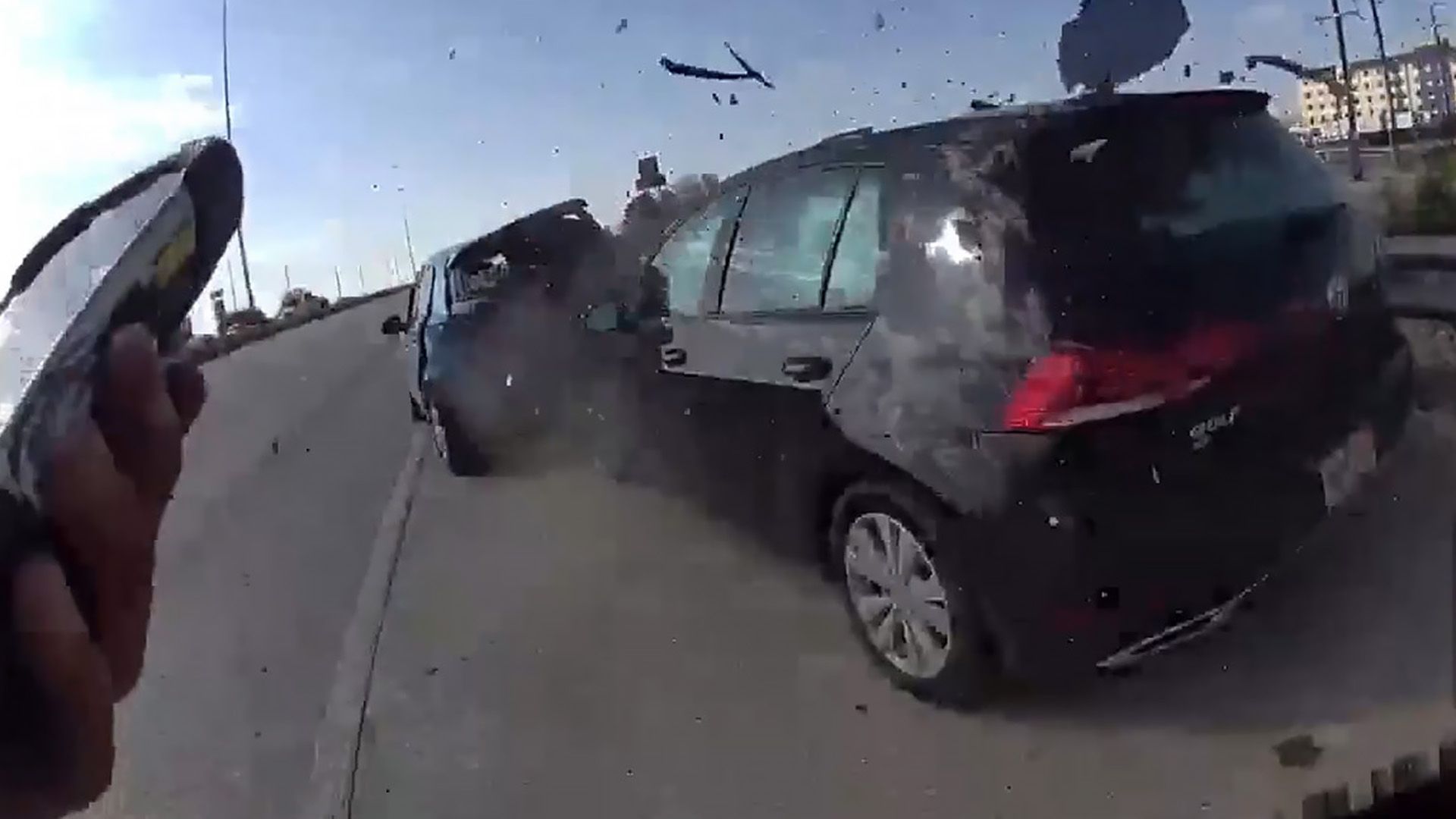 Viral bodycam footage shows El Paso motorcycle cop almost hit by speeding car after pulling over another vehicle
