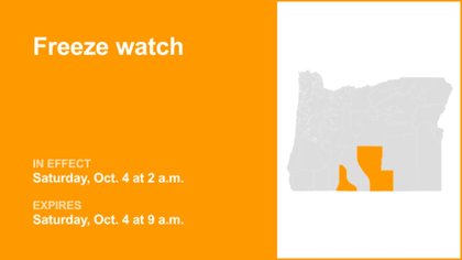 Freeze watch affecting Klamath Basin and Central and Eastern Lake County Saturday – temperatures to drop to 26