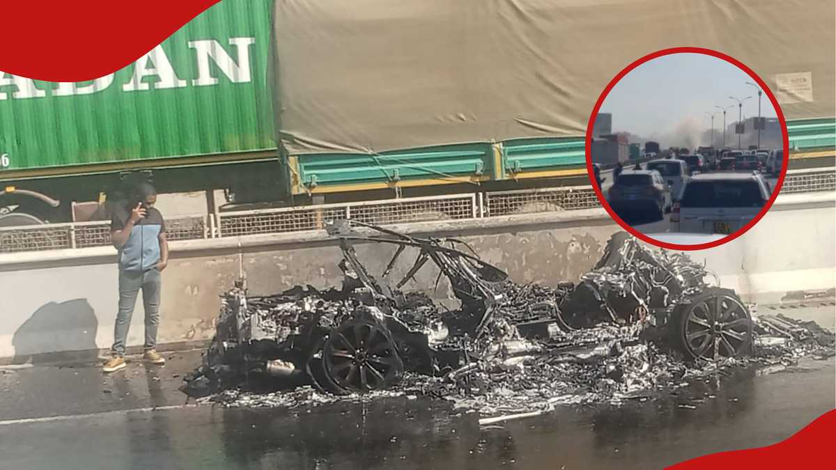 Video: Luxury Range Rover goes up in flames on expressway, traffic disrupted