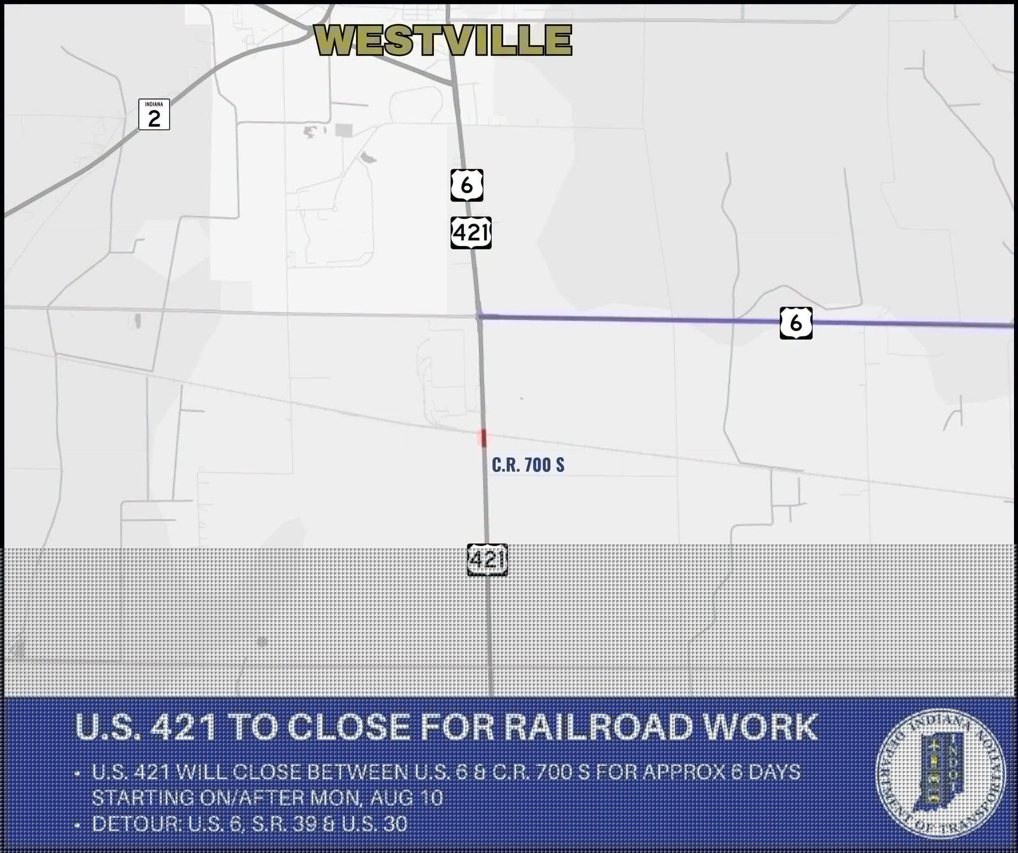 U.S. 421 to close for railroad work