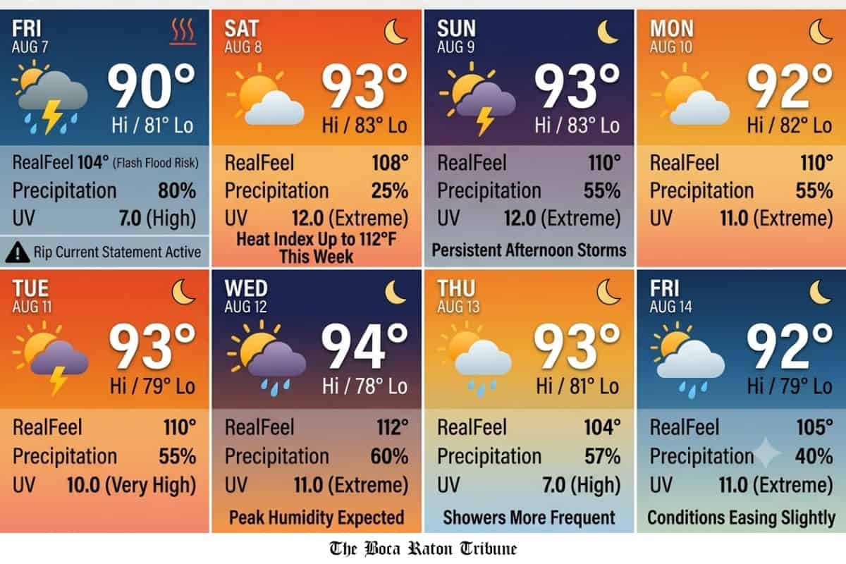 Persistent Heat Wave and Coastal Alerts Threaten Boca Raton Aug. 7–14