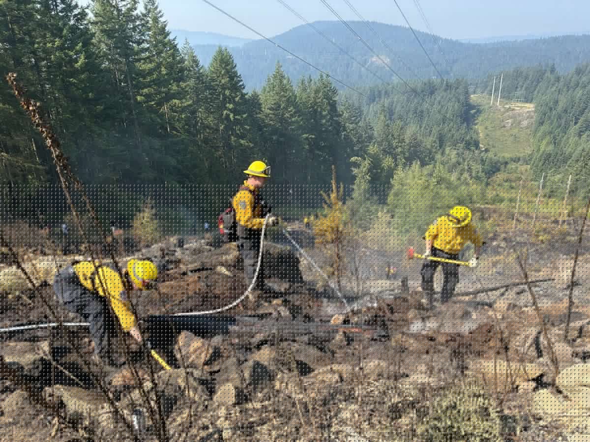 Wildfire burning in Belcarra Park near Village of Anmore