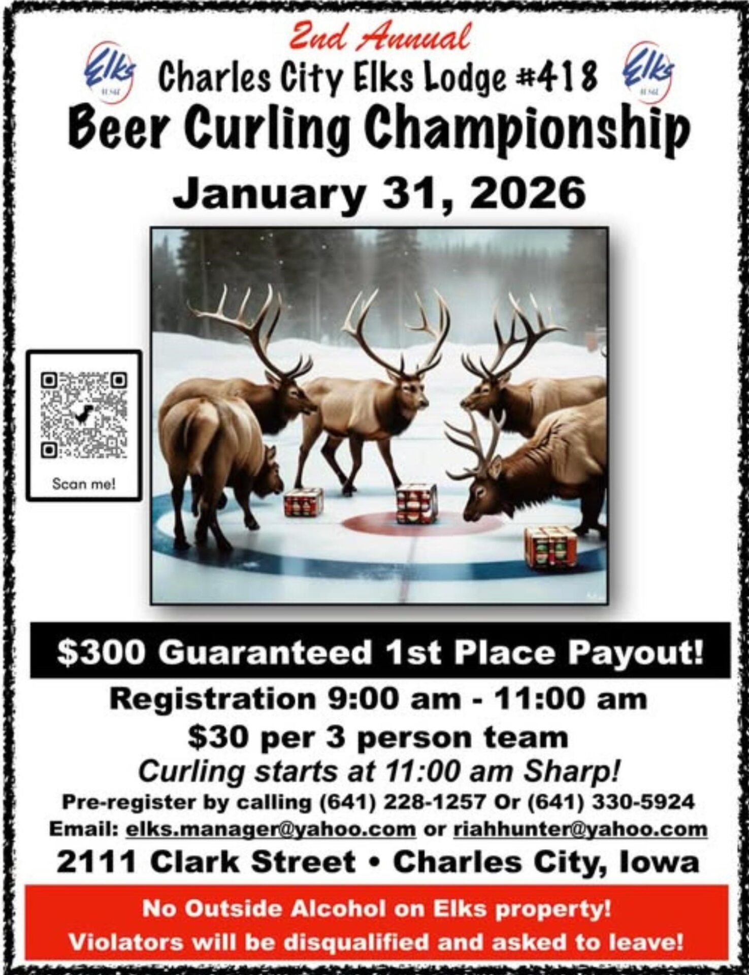 Charles City Elks Host “Beer Curling Championship” Saturday (01.31)