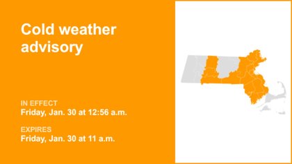 Update: Cold weather advisory for 10 Massachusetts counties until Friday midday – dangerous wind chills expected