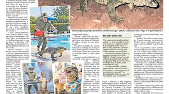Il varano di Montichiari conquista la stampa estera: ne parla anche la Bbc