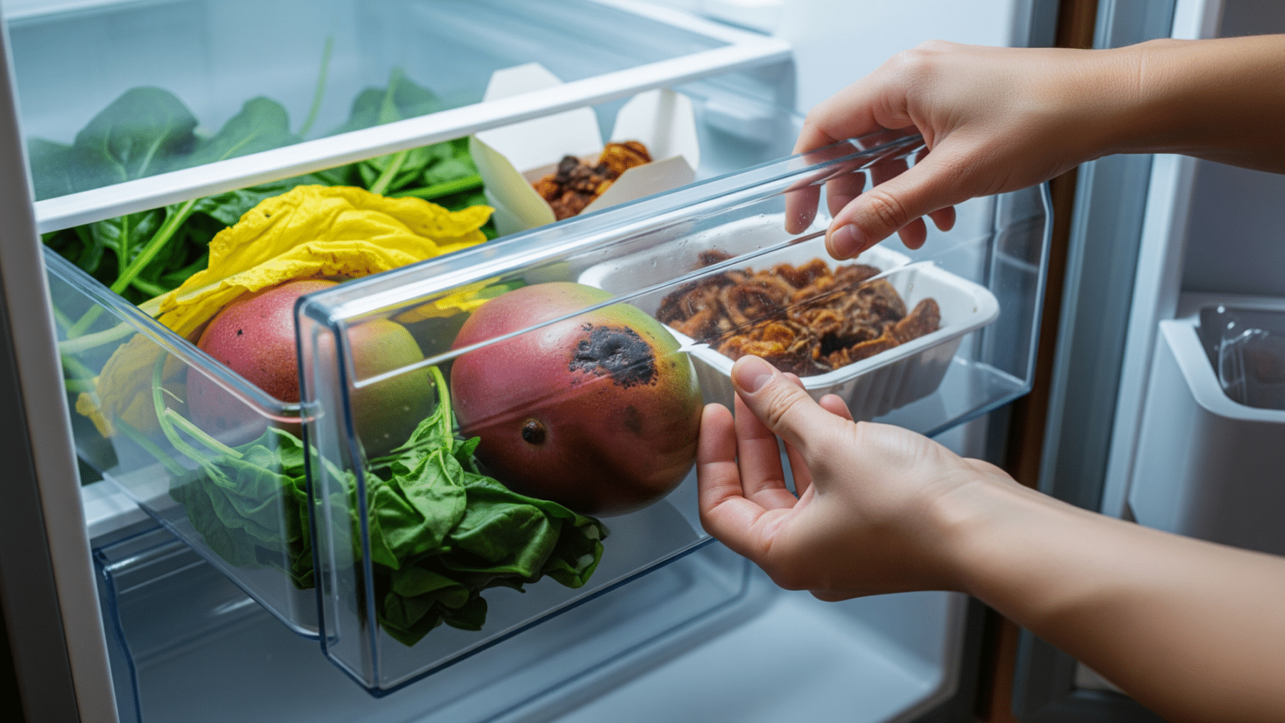 A bag of spinach gone slimy, a takeout box pushed to the back, a forgotten mango, and the $2,913 figure the EPA just put on what a family of four throws away every single year