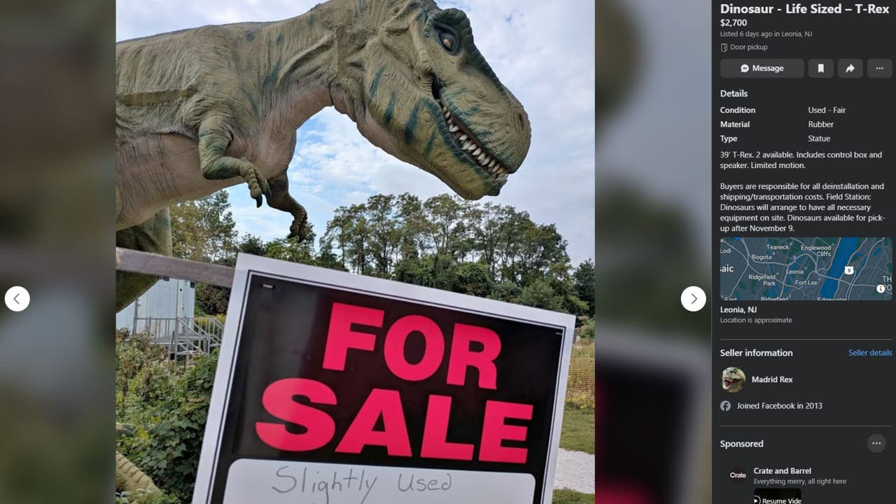 NJ theme park selling life-sized dinosaur models on Facebook Marketplace