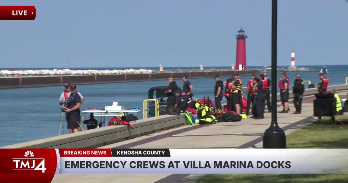 Emergency crews search water at Villa Marina Docks in Kenosha