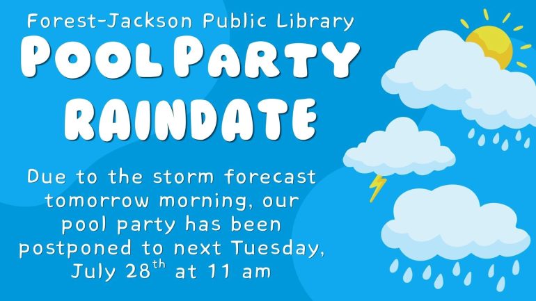 Forest-Jackson Public Library Reschedules Pool Party for July 28