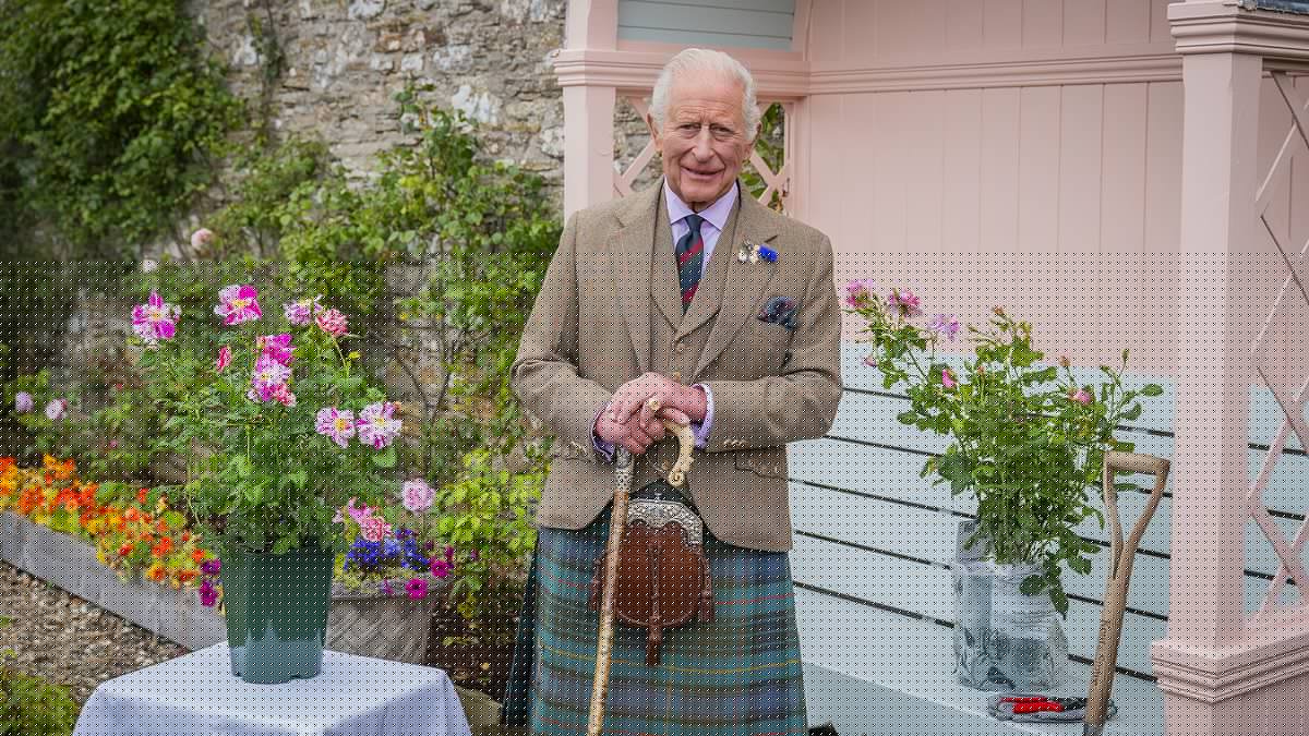 Beaming King Charles poses in a tartan kilt as he plants rose named in his honour at Queen Mother's former home before starting his annual Scottish summer break