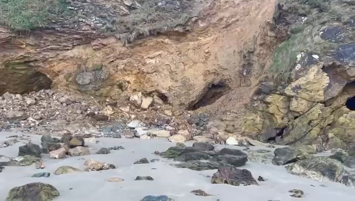 Terrifying Moment Cliffs Collapse On Popular Anglesey Beach - Video: Huwie John Morris