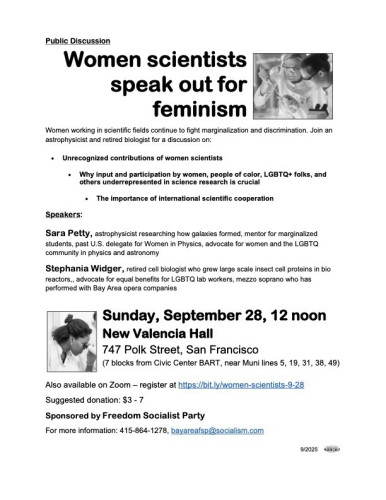 Sunday 9/28: Women Scientists Speak Out for Feminism