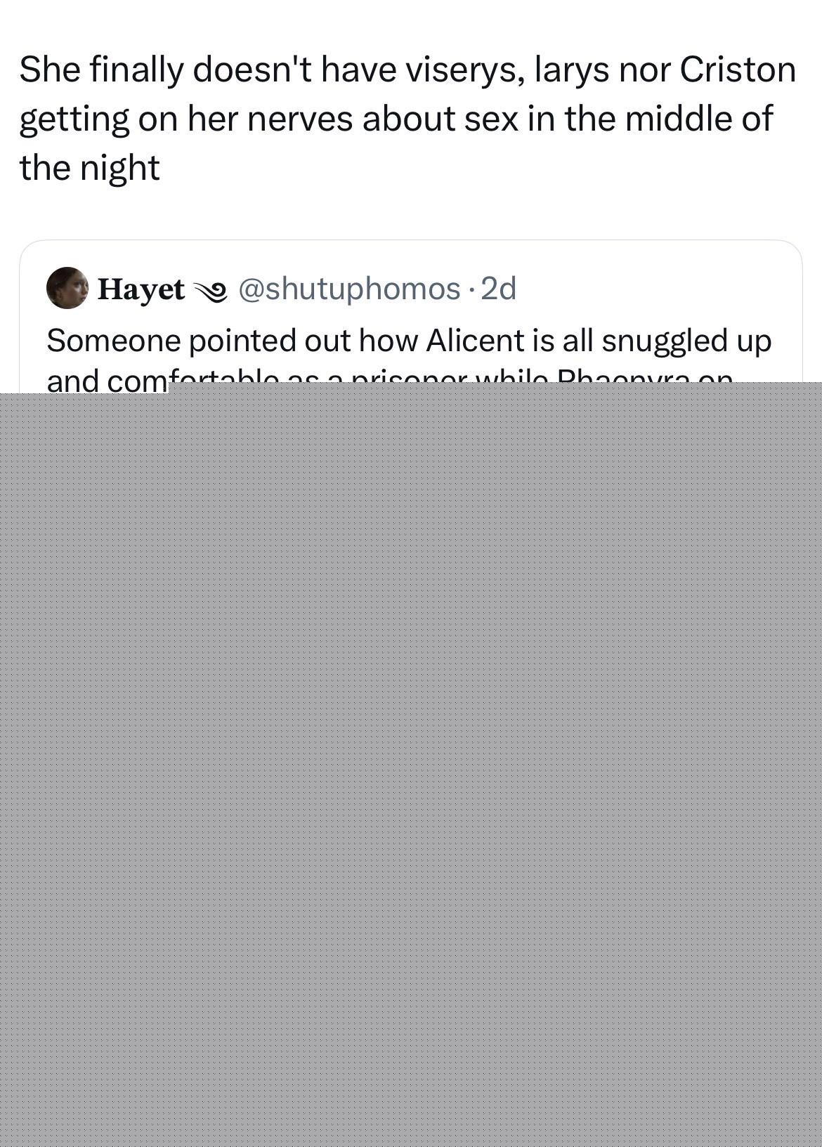 /r/freefolk - When did Criston force Alicent into sex? Didn't we see that she was addicted to his morningstar? | /r/FreeFolk
