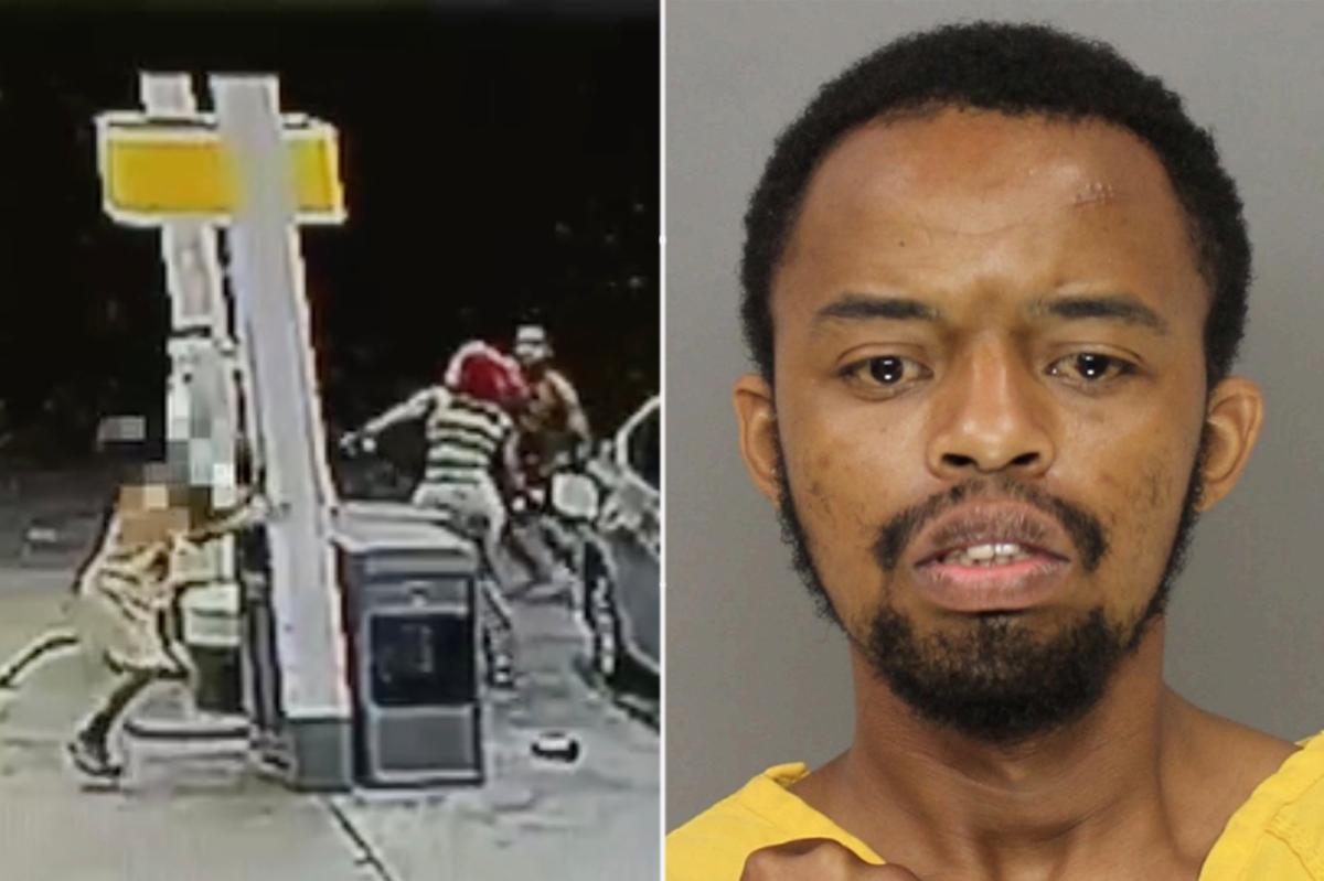 Video shows quick-thinking mom using gas pump to stop shirtless gun-toting maniac from grabbing her child