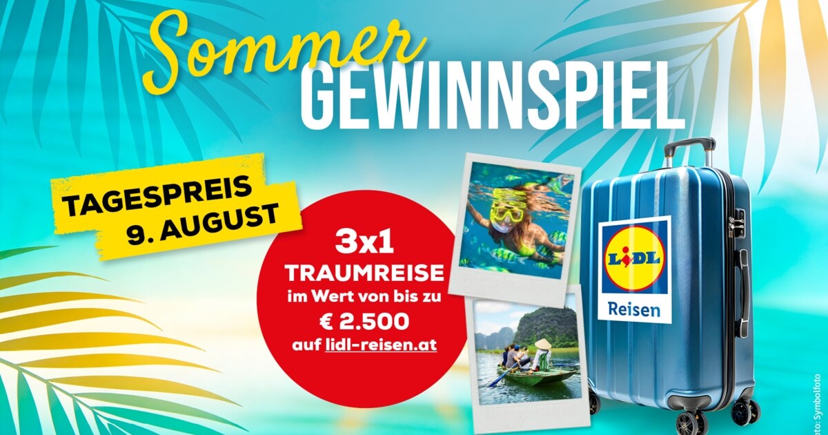 Sommergewinnspiel 2026 - 3 x 1 Traumurlaub mit Lidl Reisen gewinnen!