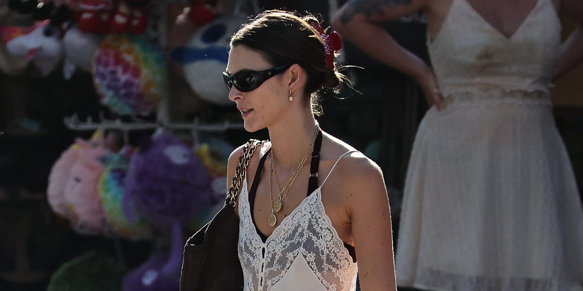 Vittoria Ceretti’s Breezy Ibiza Style Consists of a Silky Lace Top and Relaxed, See-Through Sweats