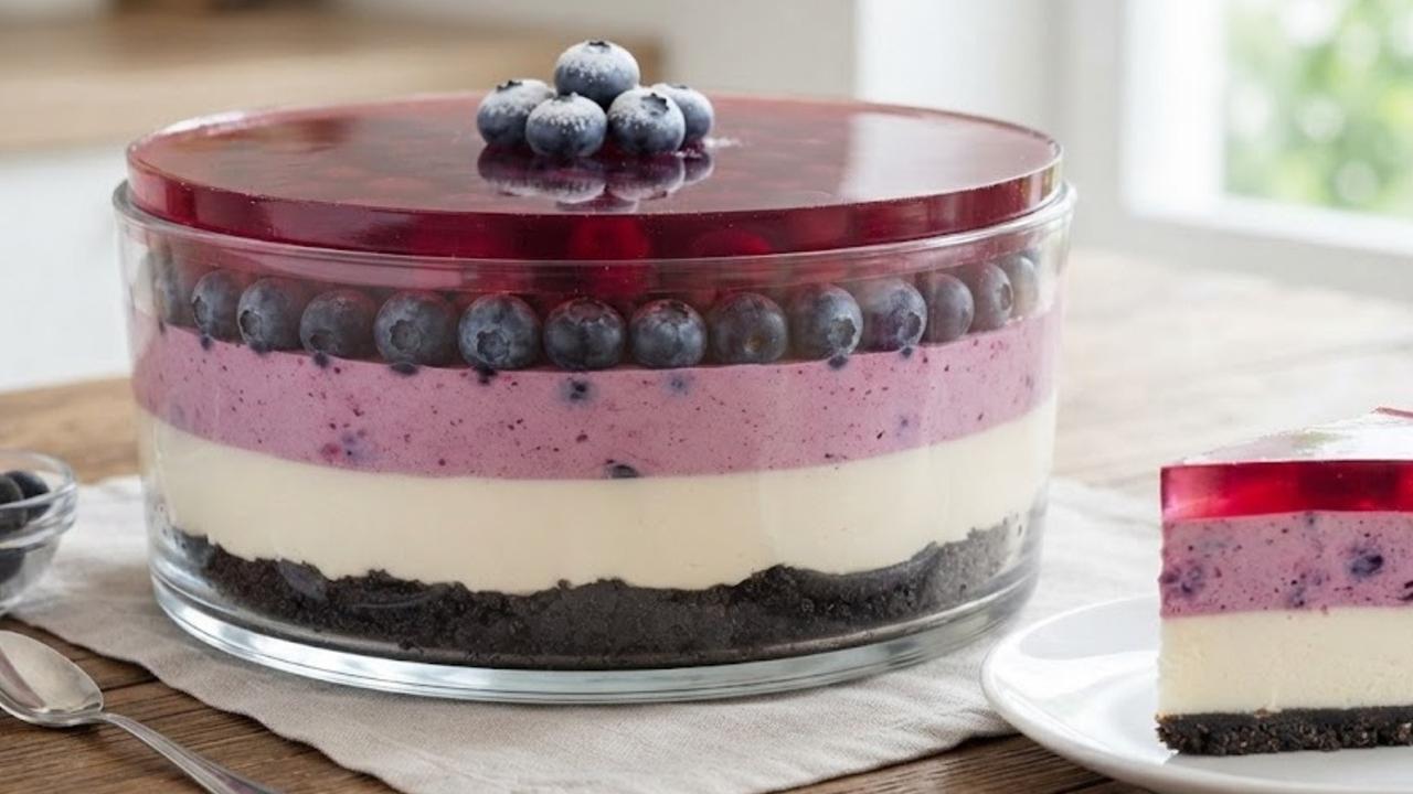 Perfect no-bake triple layer blueberry cheesecake