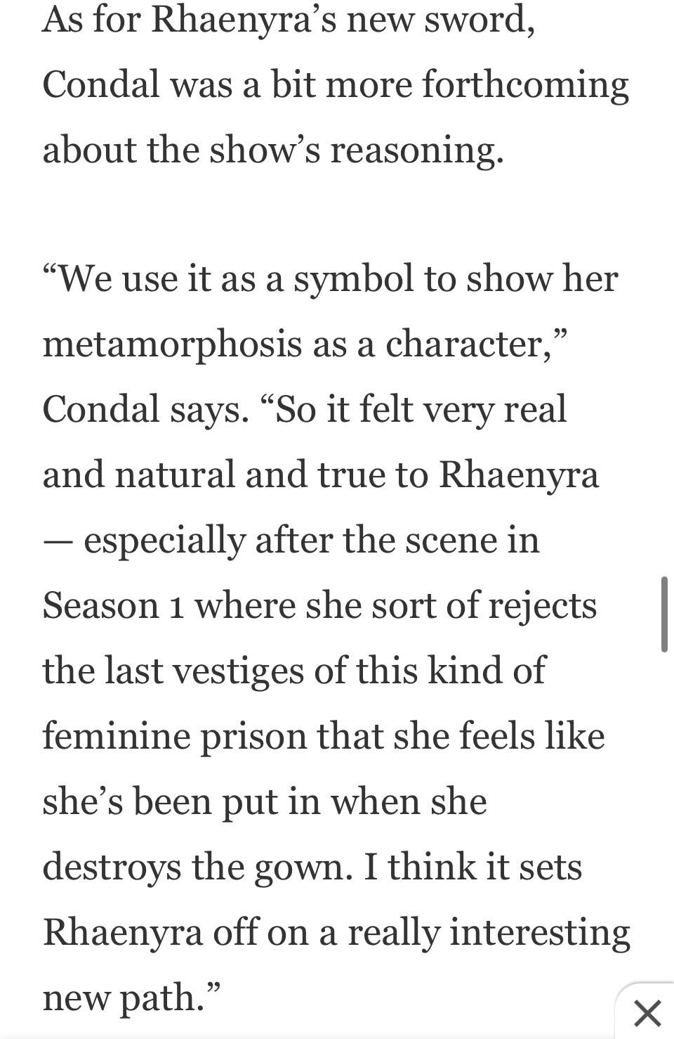 /r/freefolk - Per Condal: Rhaenyra is free of the “prison of feminity” she’s been put in. | /r/FreeFolk