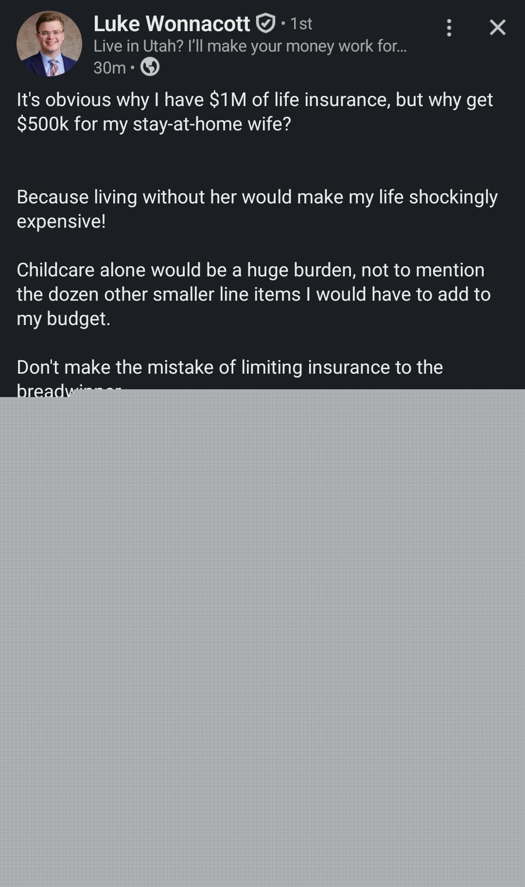 /r/LinkedInLunatics / LinkedIn Lunatics - Life insurance