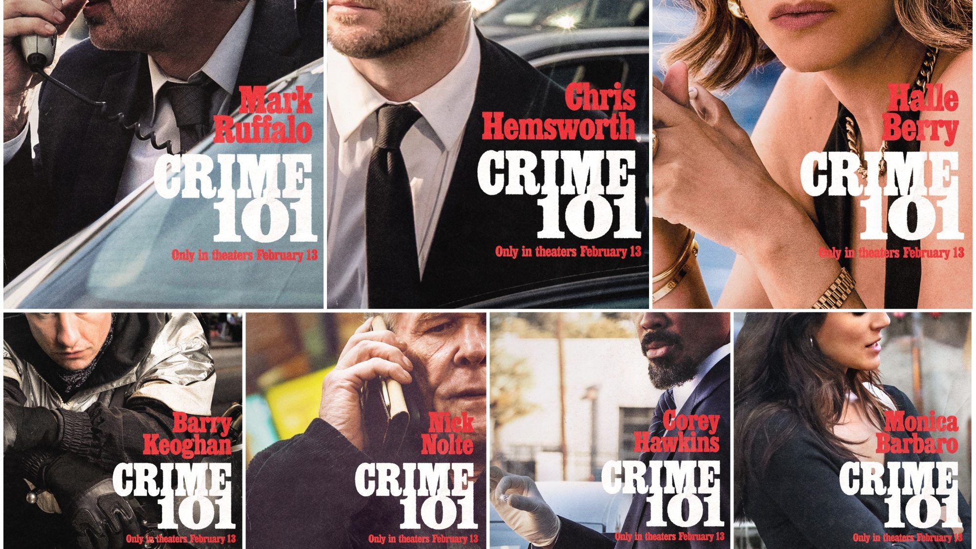 Crime 101: 4 Behind-The-Scenes Featurettes, 7 Character Posters