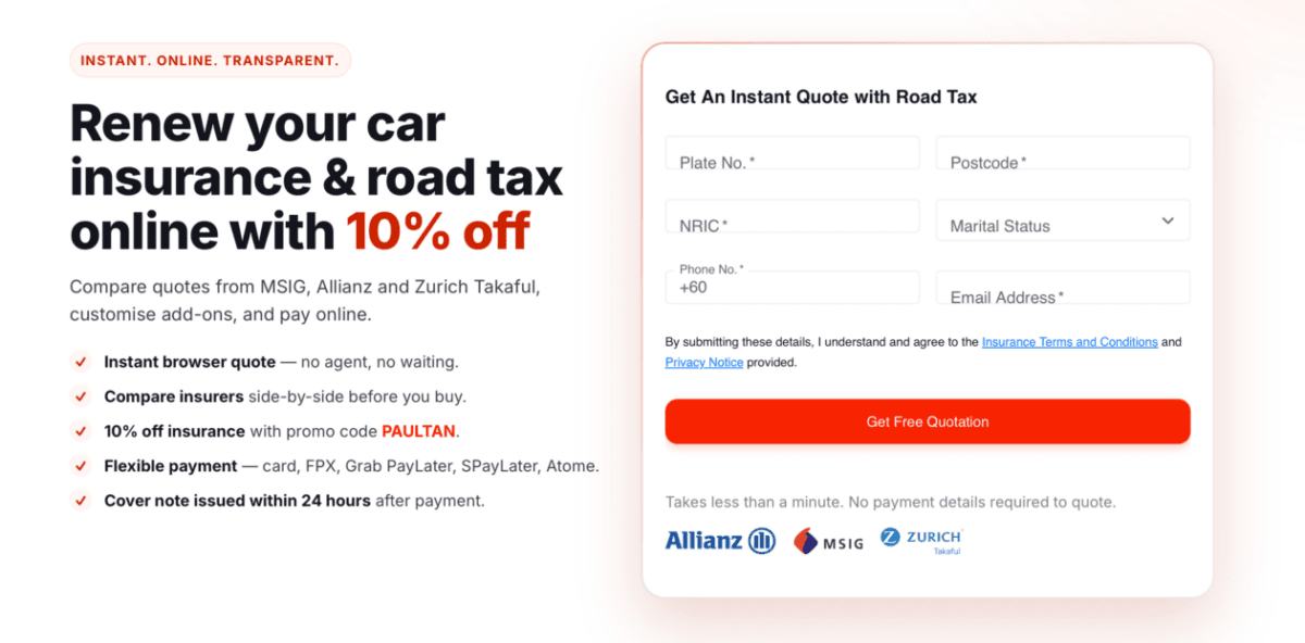 Renew your car insurance with paultan.org this August – 10% off plus an extra 10% off with SPayLater!