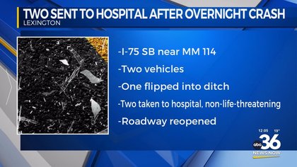 Two hospitalized after late-night crash on I-75 in Lexington