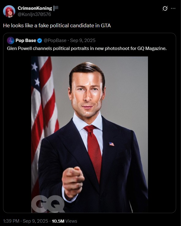 President Glen Powell / John Politics - He looks like a fake political candidate in GTA