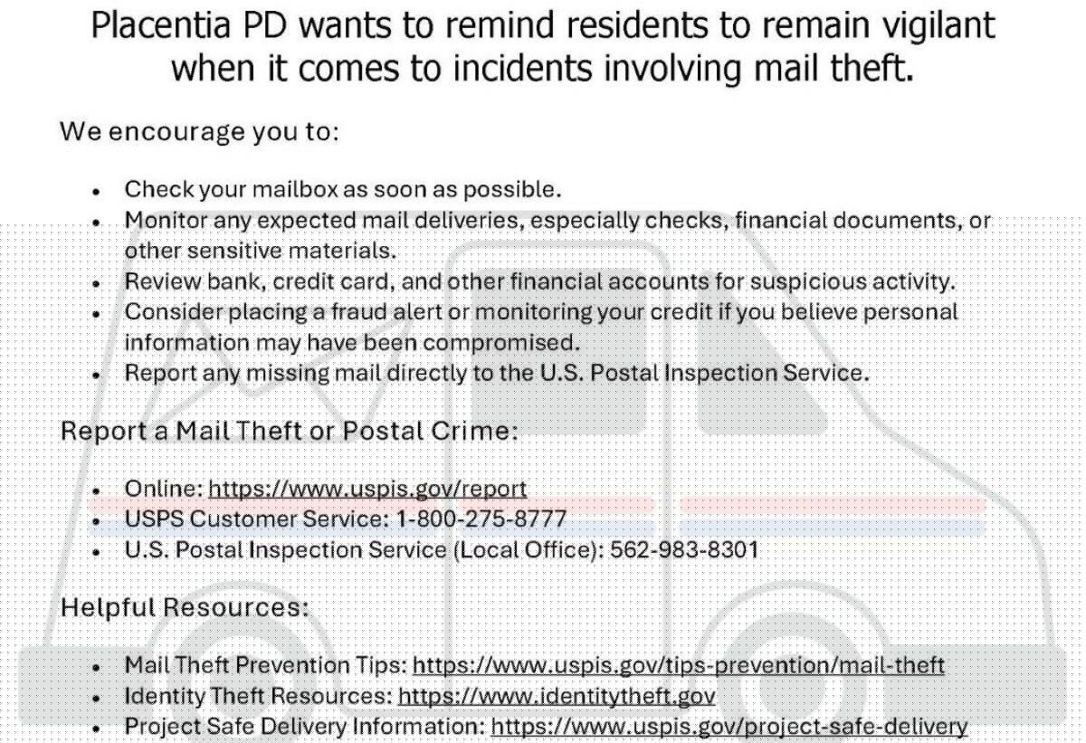 Police issue alert over spiking mail theft wave in north Orange County