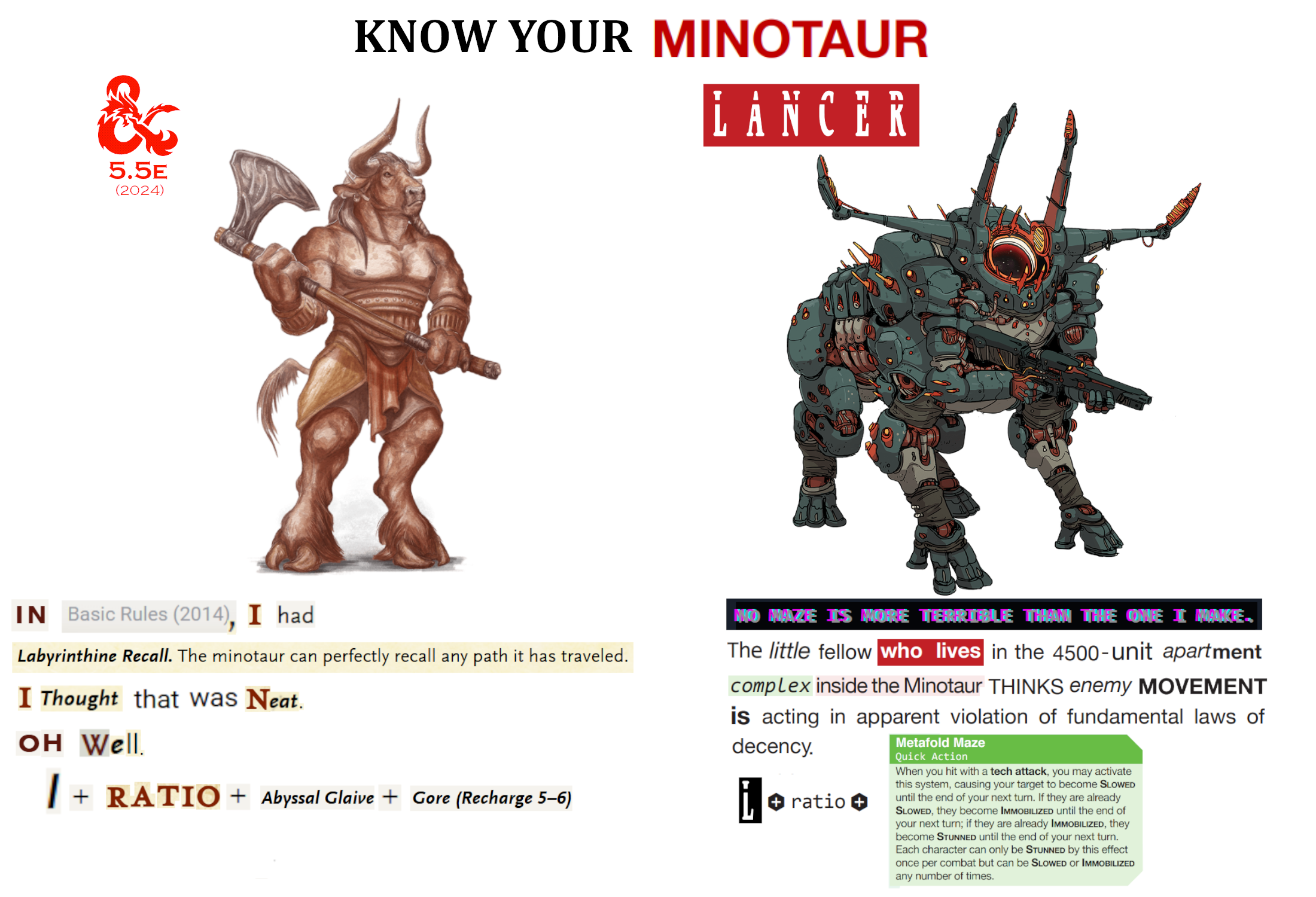 Dungeons and Dragons - Know your system: The Minotaur (D&D & Lancer) | /r/dndmemes