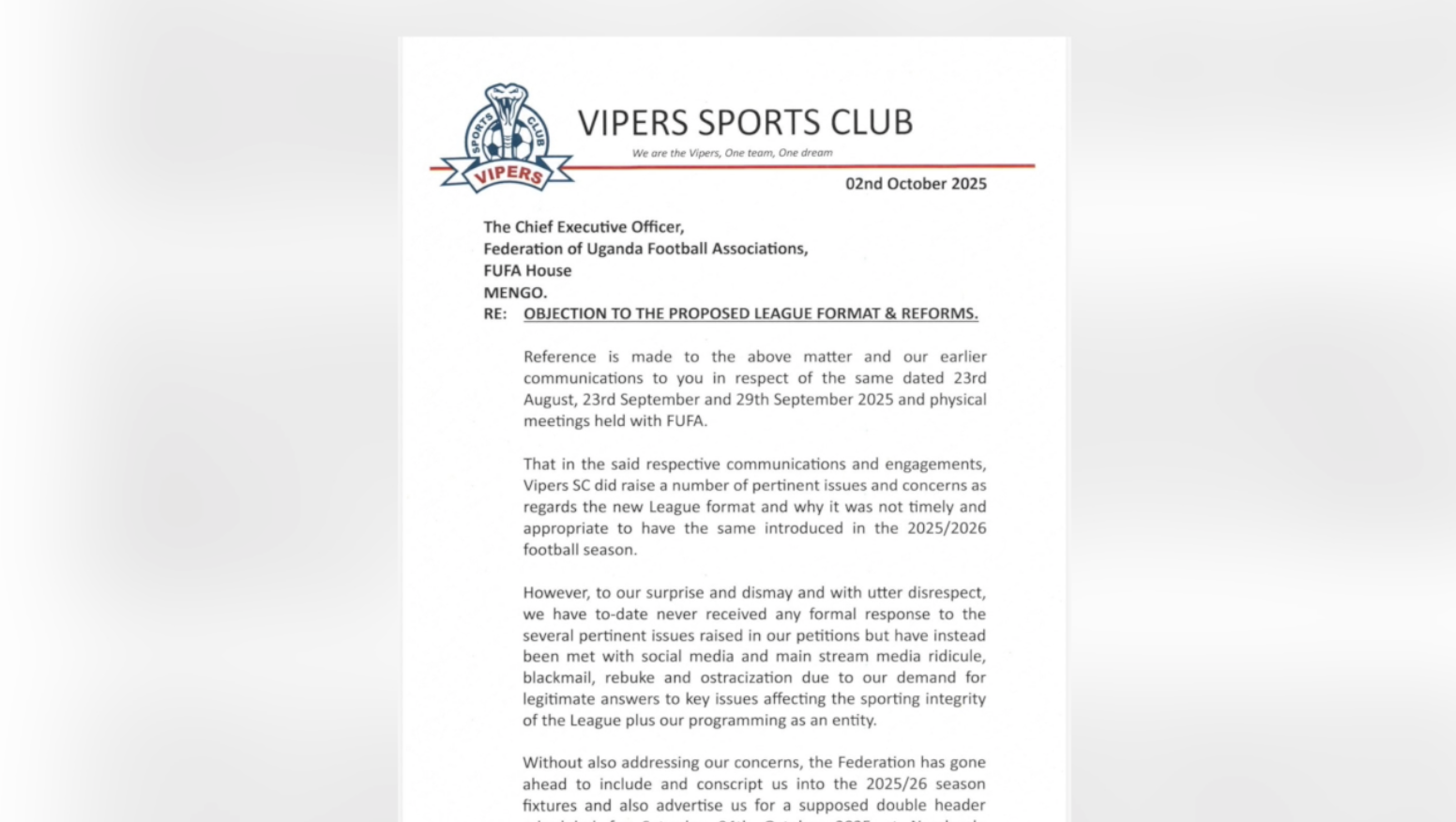 ‘TETUGENDA KUZANNYA LIIGI’: Vipers FC ezize okwetaba mu UPL