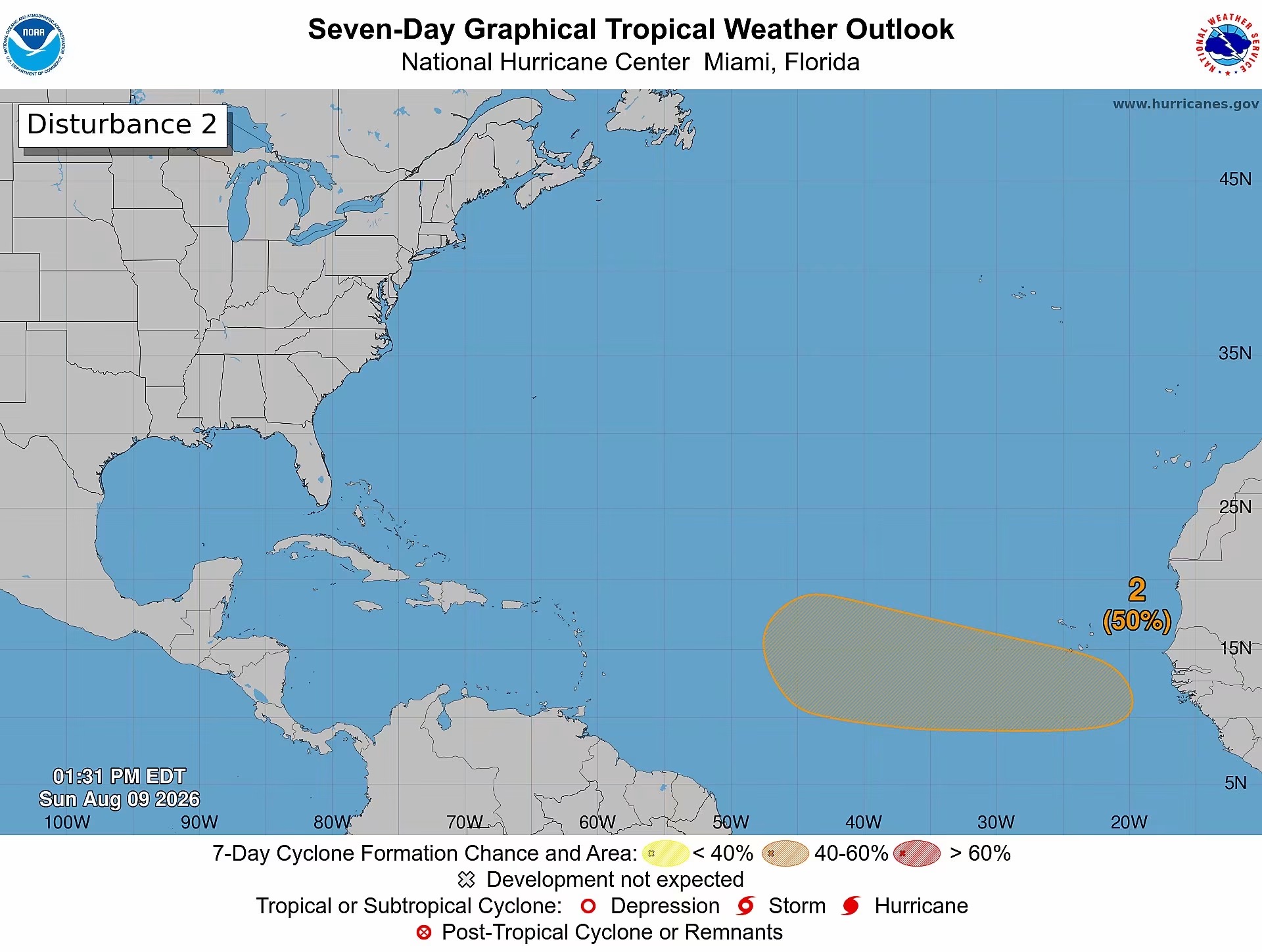 Tropical Wave Now Has 50% Chance of Developing as It Moves Across Atlantic