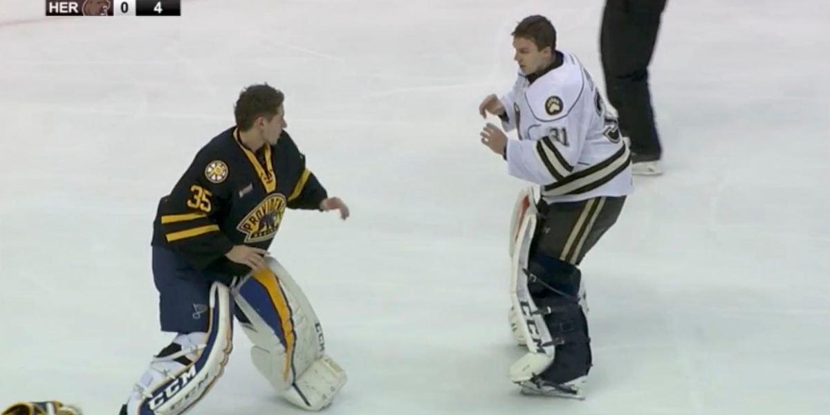 Comment on Goalie fight! Pheonix Copley fights Jordan Binnington in Hershey Bears game by Battle of Florida turns violent as Panthers and Lightning combine for 312 penalty minutes and 16 ejections in fight-filled preseason game | RMNB