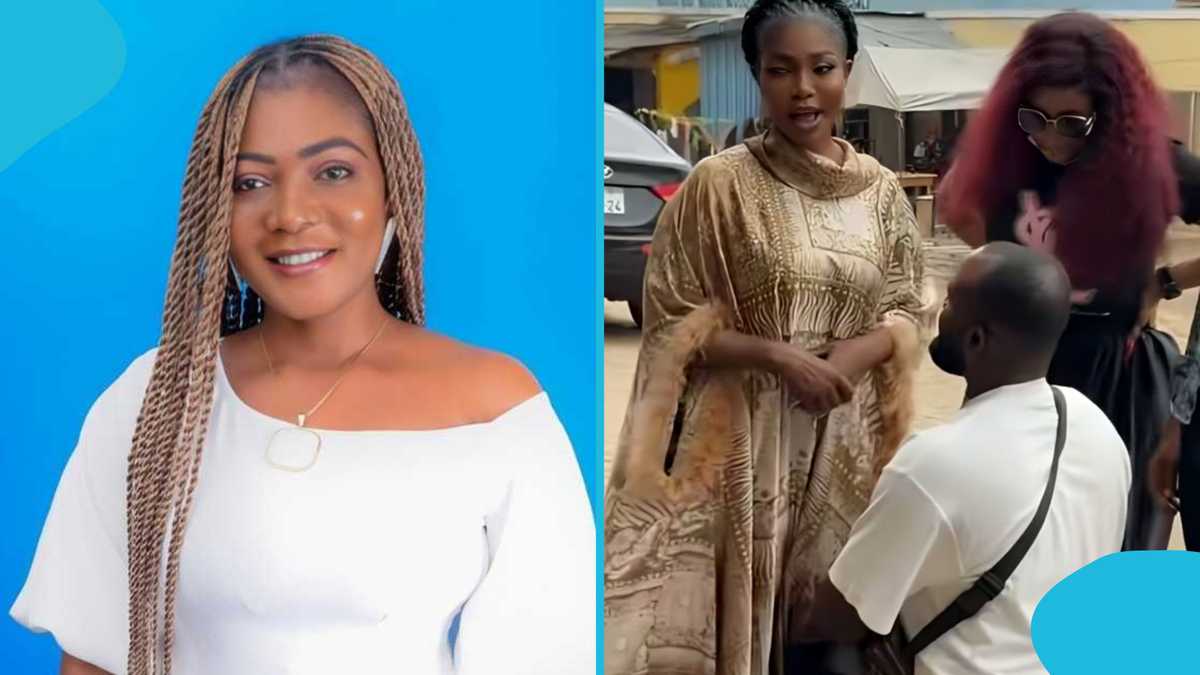 Popular Ghanaian blogger kneels to beg Florence Obinim after alleged defamatory remarks